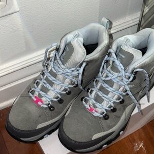 Gray Hiking Boots with Pink Accent
